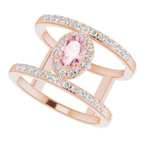 Oval Pink Mandganite Halo Ring with Diamond Accents in Rose Gold
