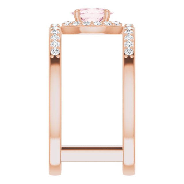 Oval Pink Mandganite Halo Ring with Diamond Accents in Rose Gold
