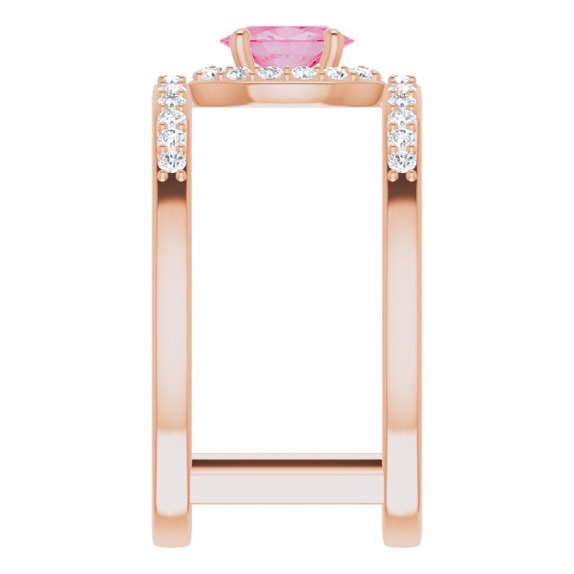 Oval Pink Spinel Halo Ring with Diamond Accents in Rose Gold