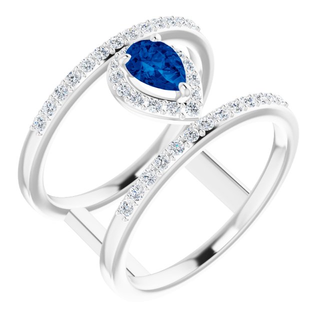 Pear Blue Sapphire & Diamond Halo Ring in Gold and Platinum