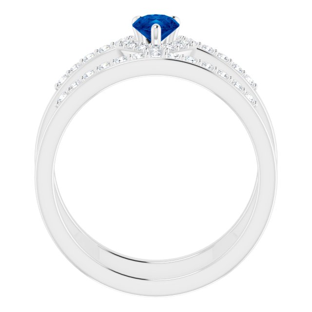 Pear Blue Sapphire & Diamond Halo Ring in Gold and Platinum
