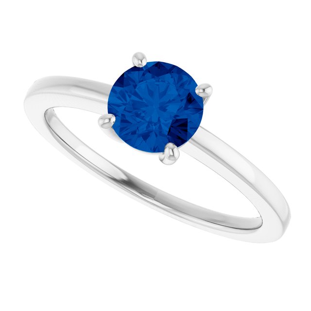 Round Lab-Grown Blue Sapphire Solitaire Ring in Gold and Platinum