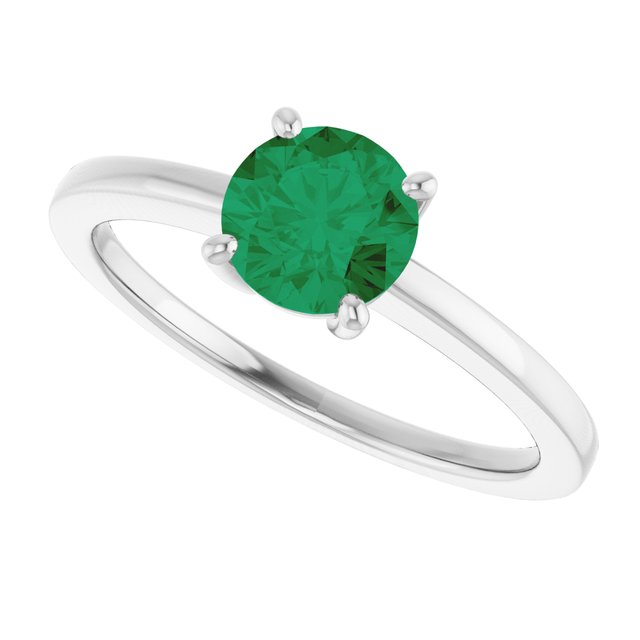 Round Lab-Grown Emerald Solitaire Ring in Gold and Platinum