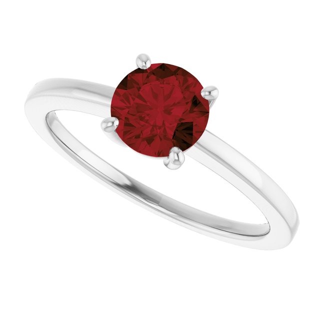 Round Mozambique Garnet Solitaire Ring in Gold and Platinum