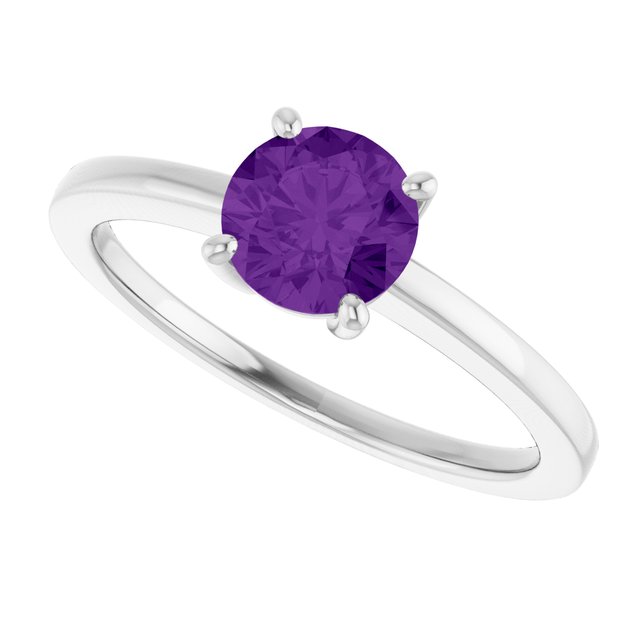 Round Amethyst Solitaire Ring in Gold and Platinum