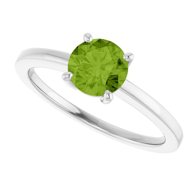 Round Peridot Solitaire Ring in Gold and Platinum