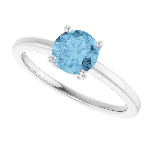 Round Sky Blue Topaz Solitaire Ring in Gold and Platinum