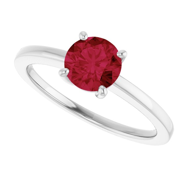 Round Lab-Grown Ruby Solitaire Ring in Gold and Platinum
