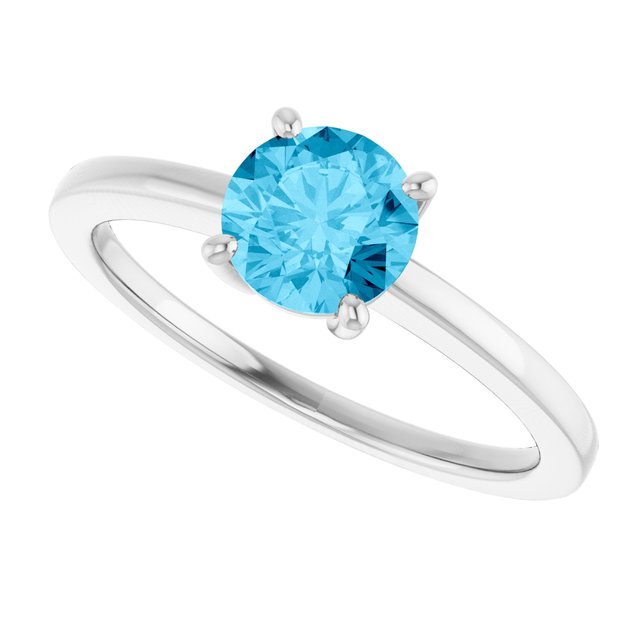 Round Aquamarine Solitaire Ring in Gold and Platinum