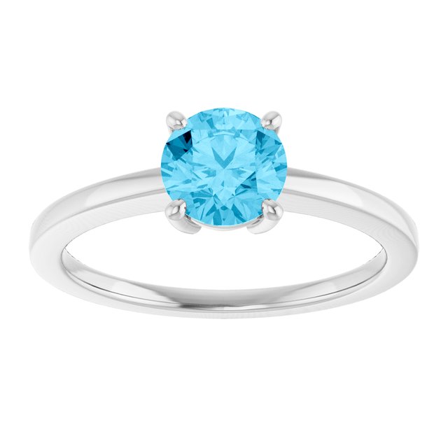 Round Aquamarine Solitaire Ring in Gold and Platinum