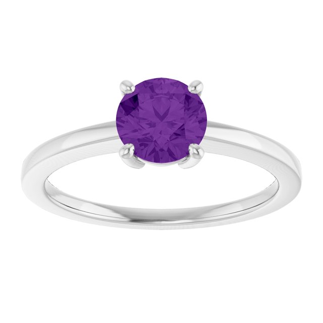 Round Amethyst Solitaire Ring in Gold and Platinum