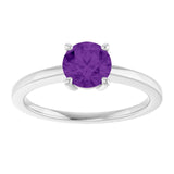 Round Amethyst Solitaire Ring in Gold and Platinum