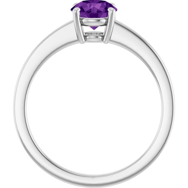 Round Amethyst Solitaire Ring in Gold and Platinum