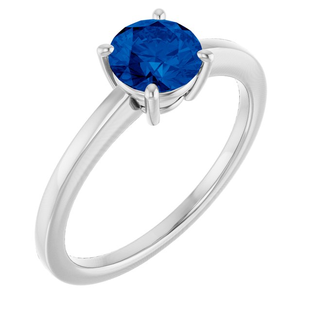 Round Lab-Grown Blue Sapphire Solitaire Ring in Gold and Platinum