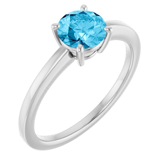 Round Aquamarine Solitaire Ring in Gold and Platinum