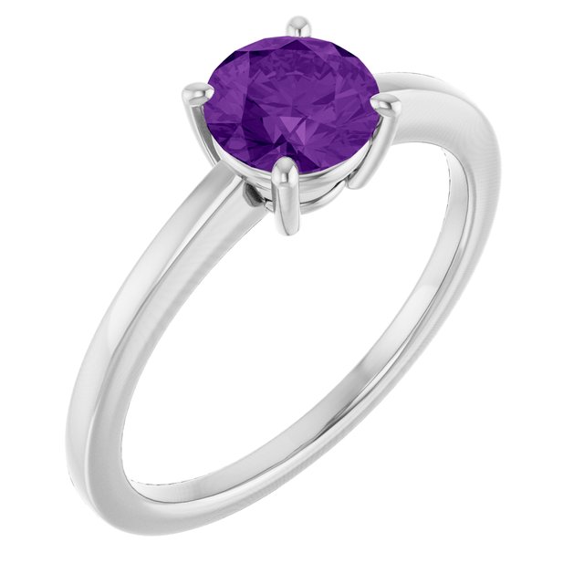 Round Amethyst Solitaire Ring in Gold and Platinum