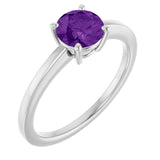 Round Amethyst Solitaire Ring in Gold and Platinum
