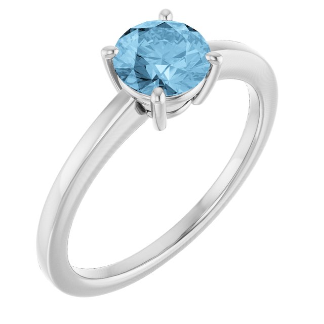 Round Sky Blue Topaz Solitaire Ring in Gold and Platinum