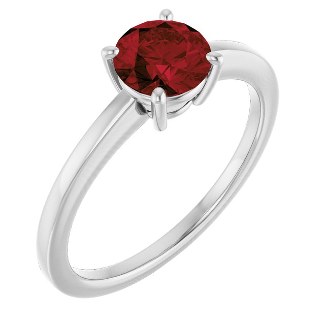 Round Mozambique Garnet Solitaire Ring in Gold and Platinum