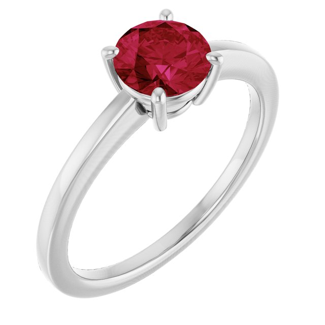 Round Lab-Grown Ruby Solitaire Ring in Gold and Platinum