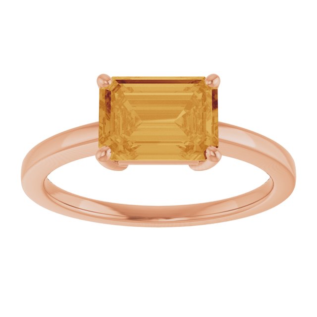 Emerald Citrine Solitaire Ring in Gold and Platinum