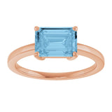Emerald Sky Blue Topaz Solitaire Ring in Gold and Platinum