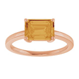 Emerald Citrine Solitaire Ring in Gold and Platinum
