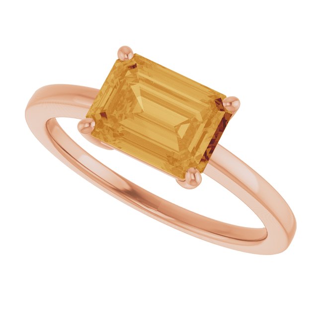 Emerald Citrine Solitaire Ring in Gold and Platinum