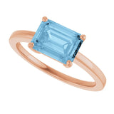 Emerald Sky Blue Topaz Solitaire Ring in Gold and Platinum