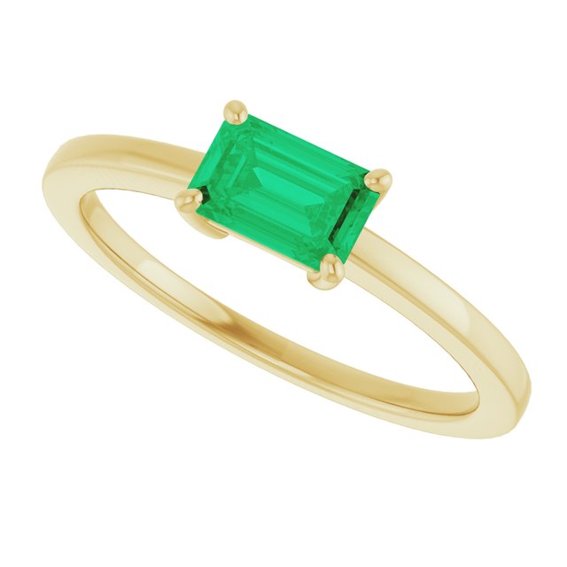 Emerald Lab-Grown Emerald Solitaire Ring in Gold and Platinum