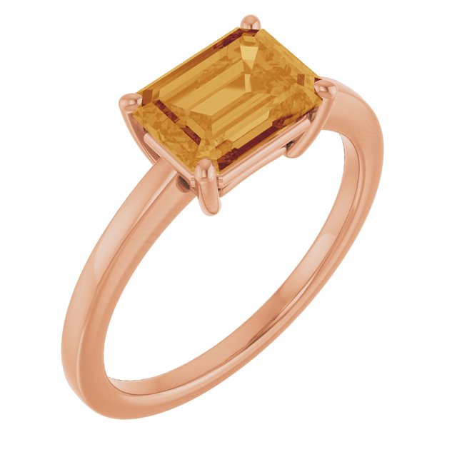 Emerald Citrine Solitaire Ring in Gold and Platinum
