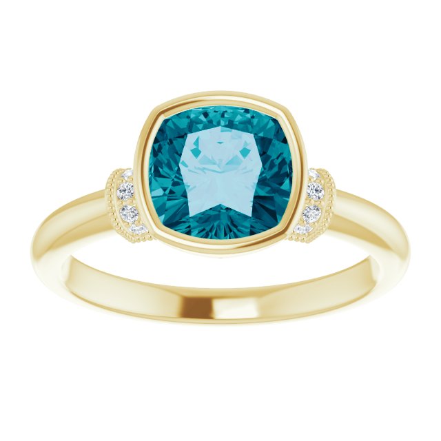 Cushion London Blue Topaz & Diamond Ring in Gold and Platinum