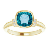 Cushion London Blue Topaz & Diamond Ring in Gold and Platinum