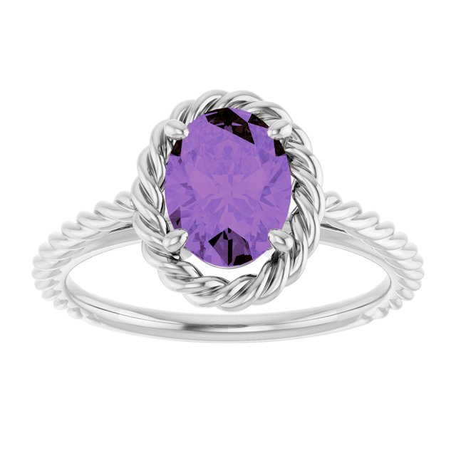 Oval Amethyst Solitaire Ring in Gold and Platinum