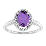 Oval Amethyst Solitaire Ring in Gold and Platinum