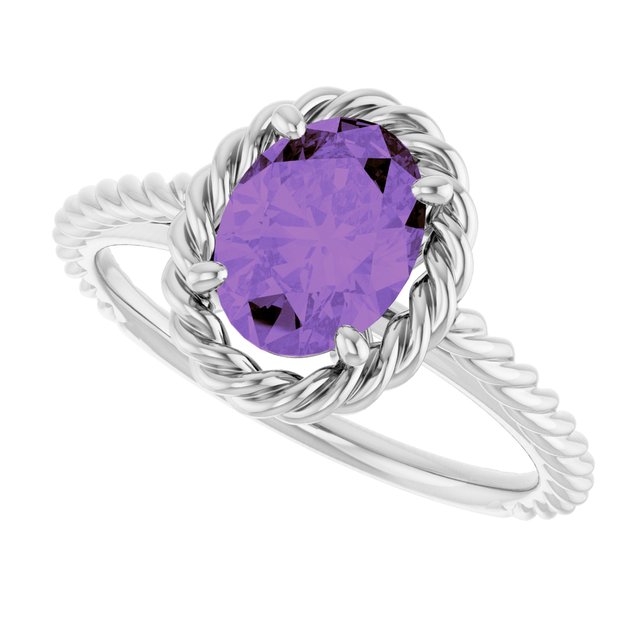 Oval Amethyst Solitaire Ring in Gold and Platinum