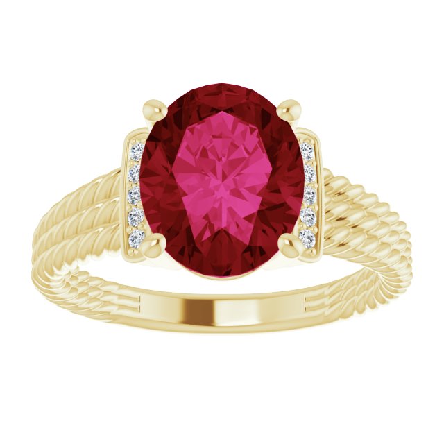 Oval Lab-Grown Ruby & Diamond Accented Ring in Gold and Platinum