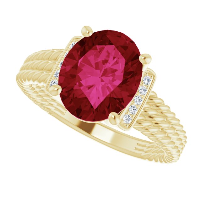 Oval Lab-Grown Ruby & Diamond Accented Ring in Gold and Platinum