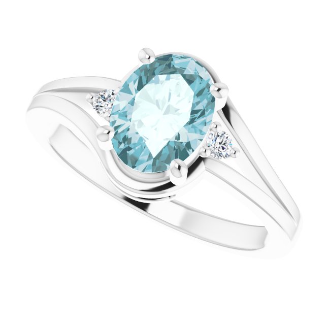 Oval Sky Blue Topaz & Diamond Accented Ring in White Gold