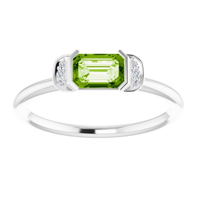 Emerald Peridot Stackable Ring with Diamond Accents in White Gold