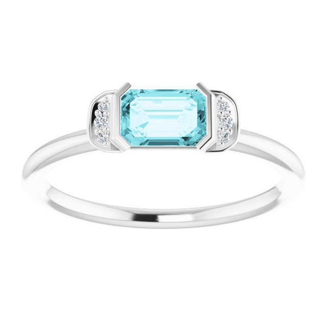 Emerald Blue Zircon & Diamond Stackable Ring in Gold and Platinum