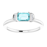 Emerald Blue Zircon & Diamond Stackable Ring in Gold and Platinum