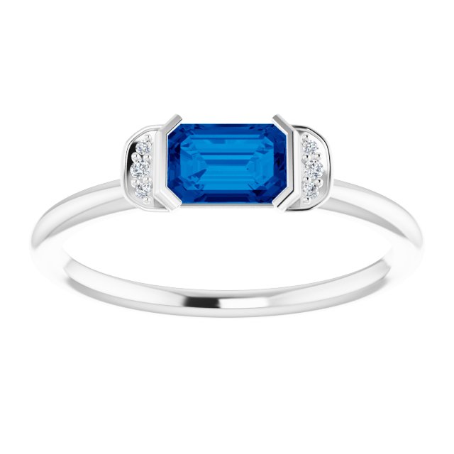 Emerald Blue Sapphire & Diamond Stackable Ring in Gold and Platinum