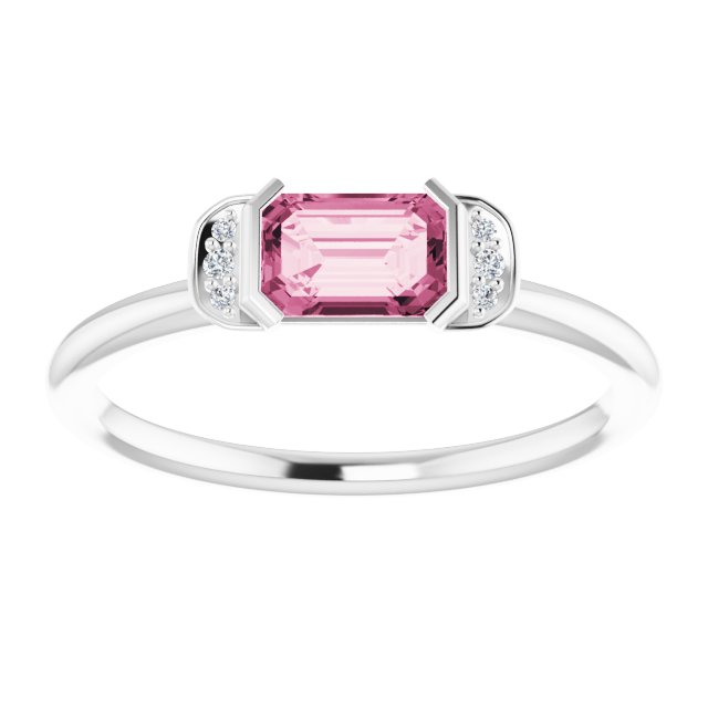 Emerald Pink Tourmaline & Diamond Ring in Gold and Platinum