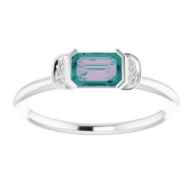 Emerald Lab-Grown Alexandrite & Diamond Ring in Gold and Platinum