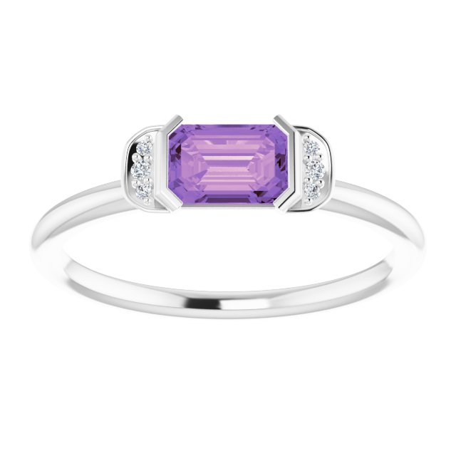 Emerald Amethyst & Diamond Stackable Ring in Gold and Platinum