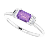 Emerald Amethyst & Diamond Stackable Ring in Gold and Platinum