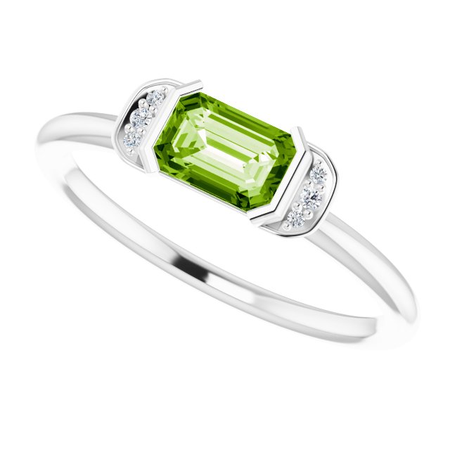 Emerald Peridot Stackable Ring with Diamond Accents in White Gold