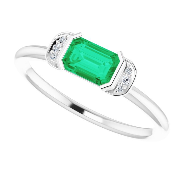 Emerald Emerald & Diamond Stackable Ring in Gold and Platinum