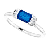 Emerald Blue Sapphire & Diamond Stackable Ring in Gold and Platinum